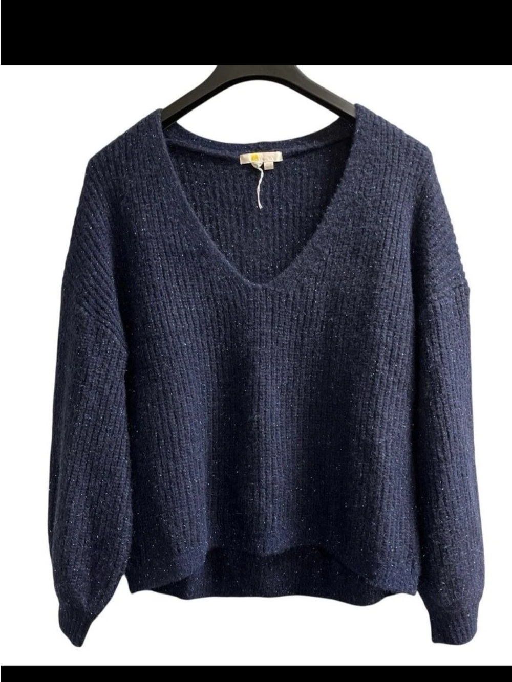Boden wool blend Navy Metallic Ribbed V-Neck Sweater bell sleeve NWT size 20